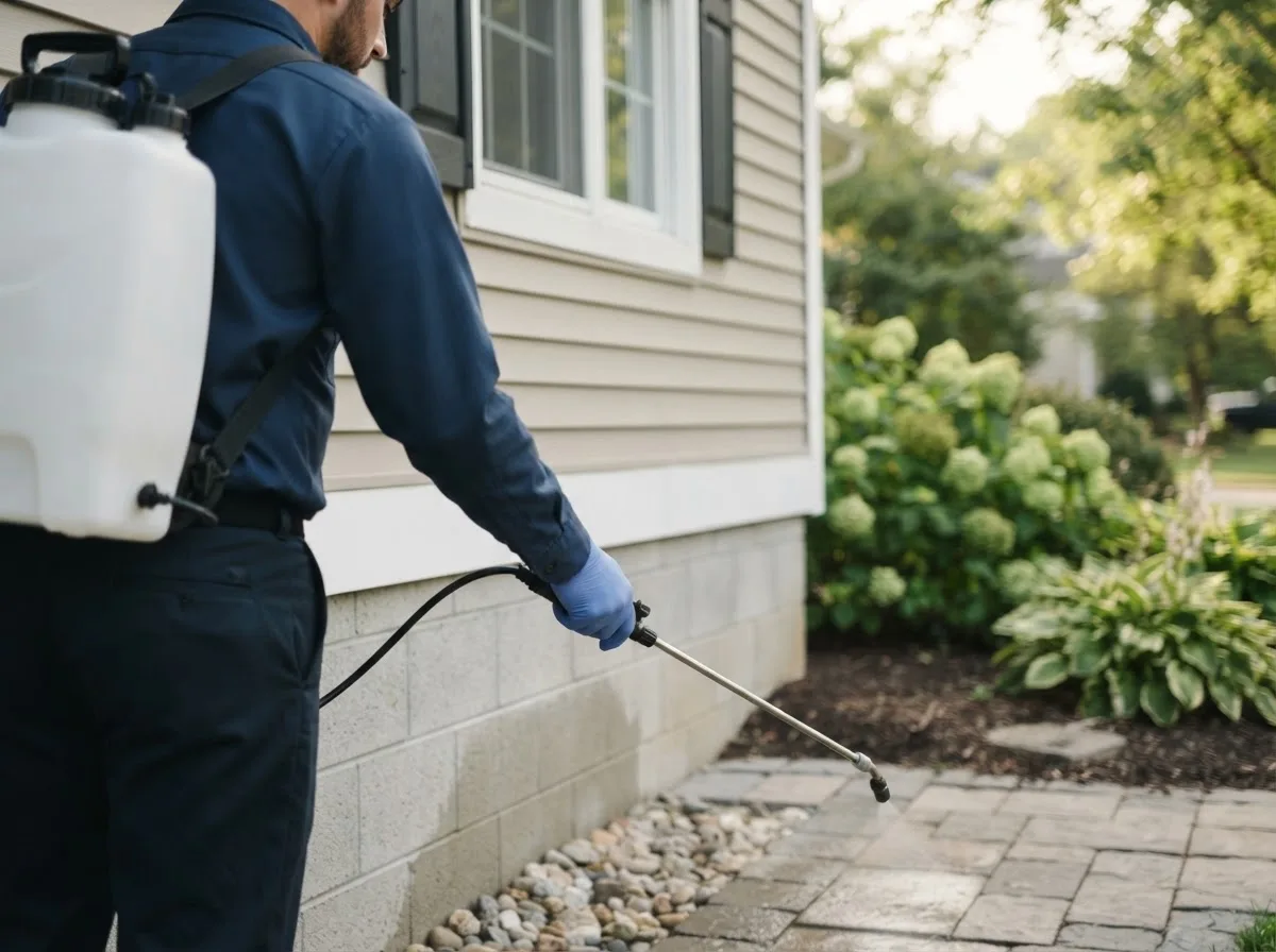 Pest control technician inspecting a home in Ponemah, MN
